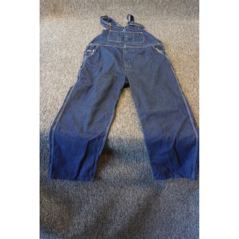 Aramark Denim Bib Carpenter Overall Mens 46x30 Blue Cotton Pockets Workwear